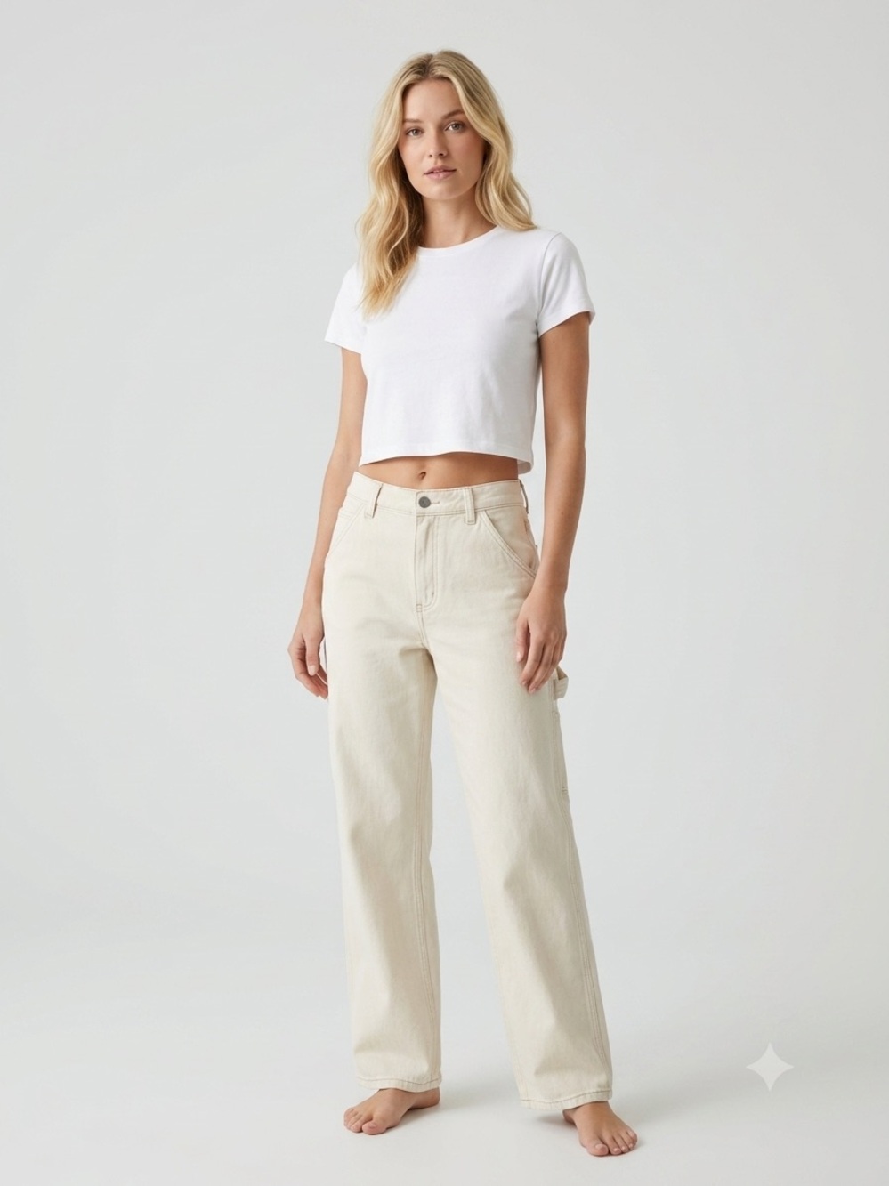 Zara Women's Relaxed High Rise Straight Leg Jeans Off White Size 6